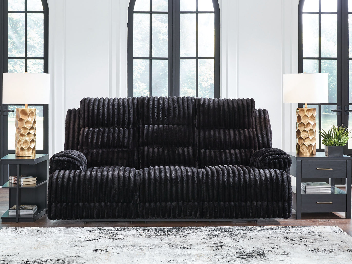 Rhine Falls - Onyx - Reclining Power Sofa With Drop Down Table