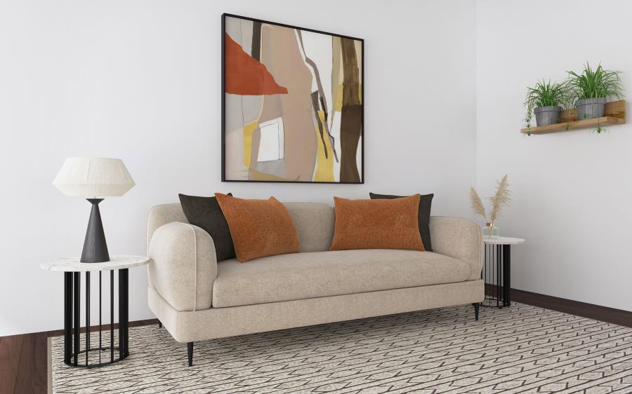 Jade - Chenille Upholstered Sculpted Track Arm Sofa - Latte