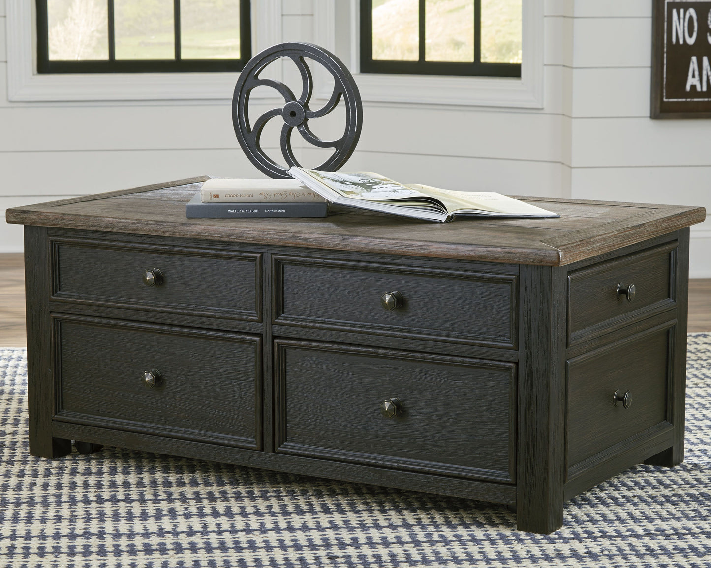 Tyler Creek - Grayish Brown / Black - Lift Top Cocktail Table