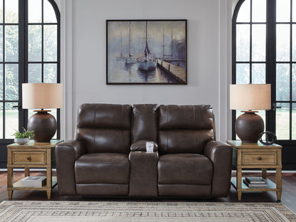 Crossplex - Smoke - Power Reclining Loveseat / Console / Adjustable Headrest