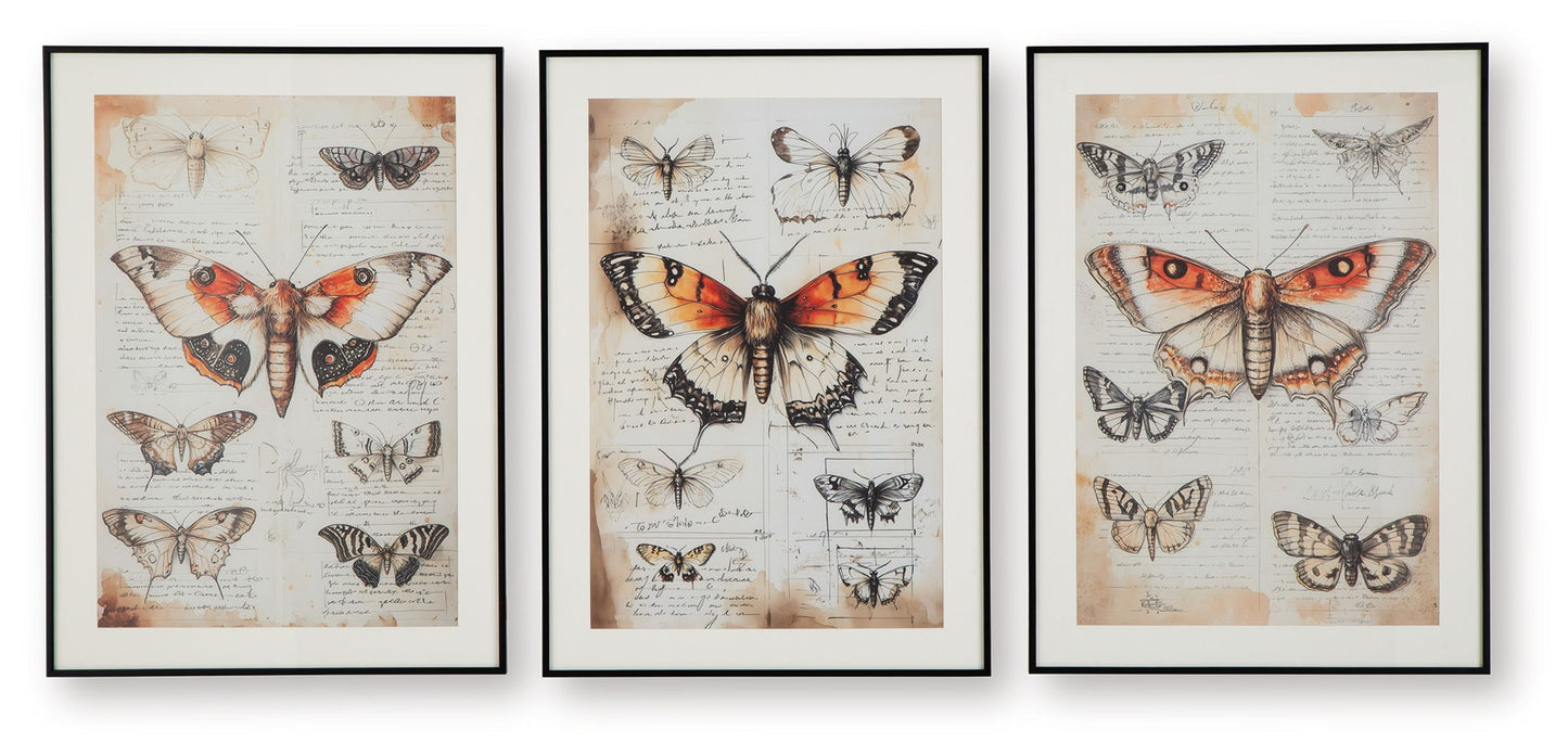 Jossletts - Orange / Black / Ivory - Wall Art Set (Set of 3)